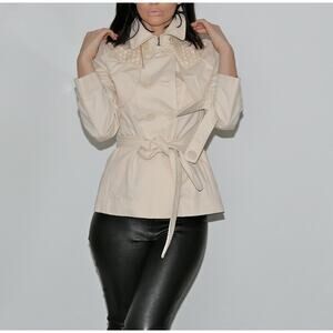 BCBG Max Azria Cream Cotton Double Breasted Short Trench Coat Jacket Size S